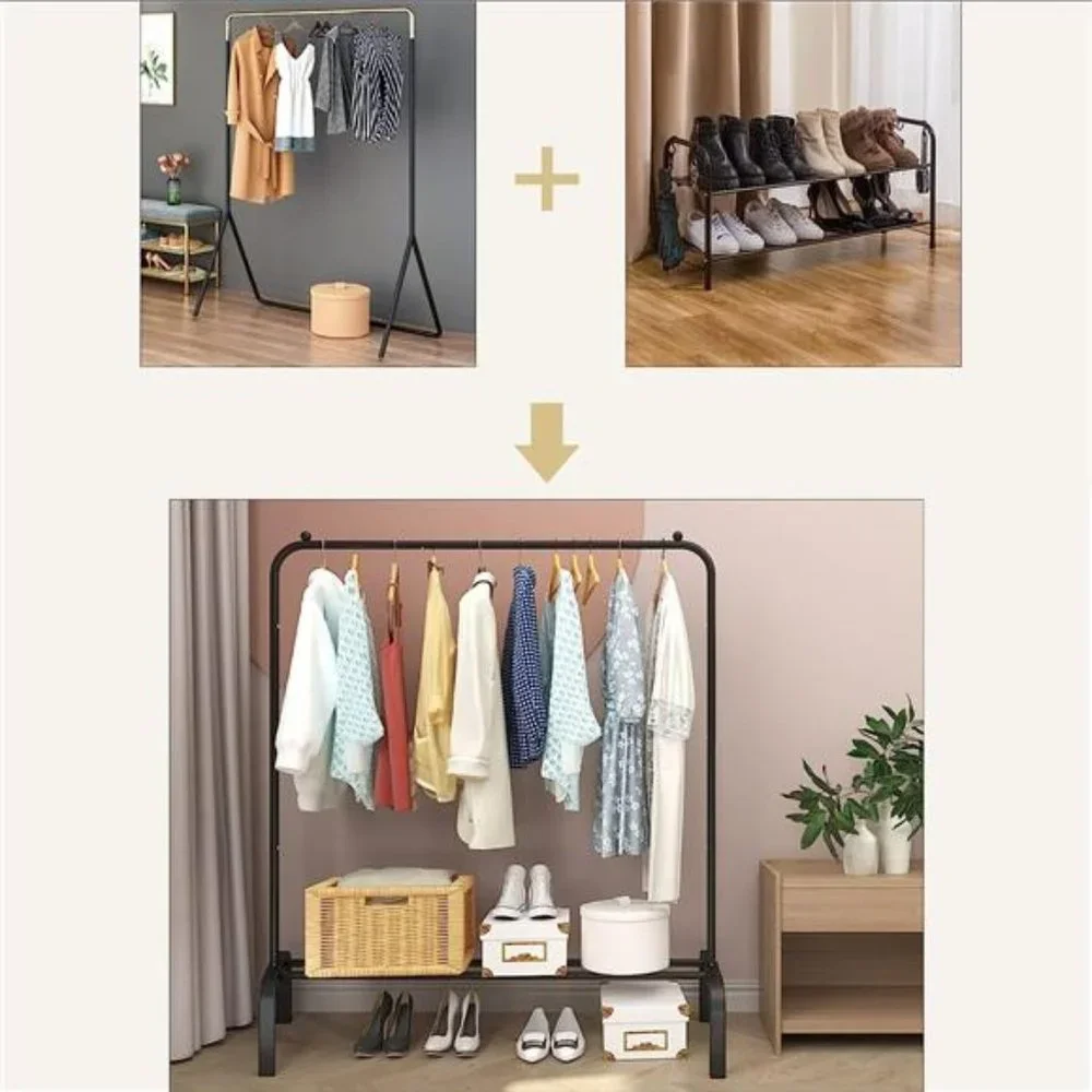 Metal Clothing Rack, 43.3 Inches Garment Rack w Bottom Shelf for Hanging Clothes - Picture 5 of 6